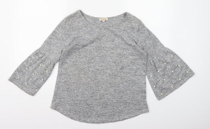 Additional front view of Bellambia women’s grey knit jumper, size M, - flared sleeves