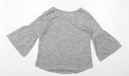 Back view of Bellambia women’s grey knit jumper, size M, - flared sleeves