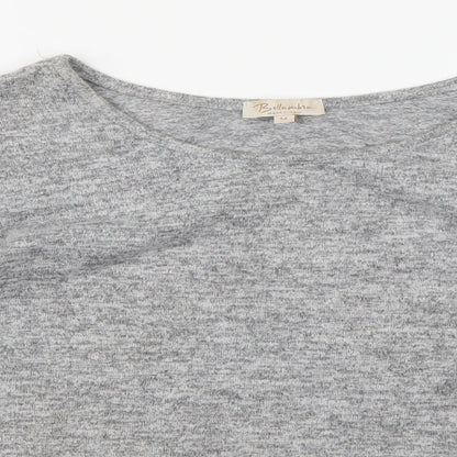 Close-up detail of Bellambia women’s grey knit jumper, size M, - flared sleeves