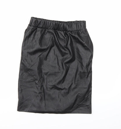 Additional front view of Topshop women’s black a-line skirt, size UK 8