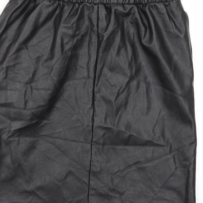 Brand and care label for Topshop women’s black a-line skirt, size UK 8