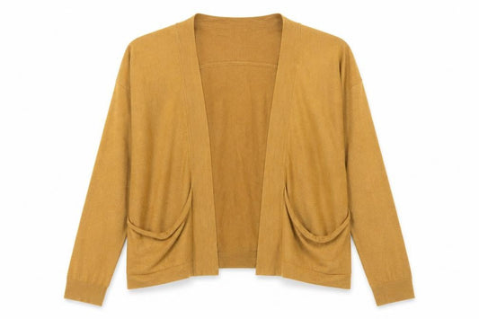Front view of Limited Collection women’s yellow knit cardigan jumper, size S