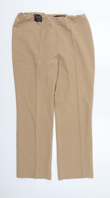 Front view of Classics women’s brown trousers, size UK 14, 28-inch leg