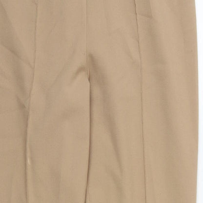 Close-up detail of Classics women’s brown trousers, size UK 14, 28-inch leg