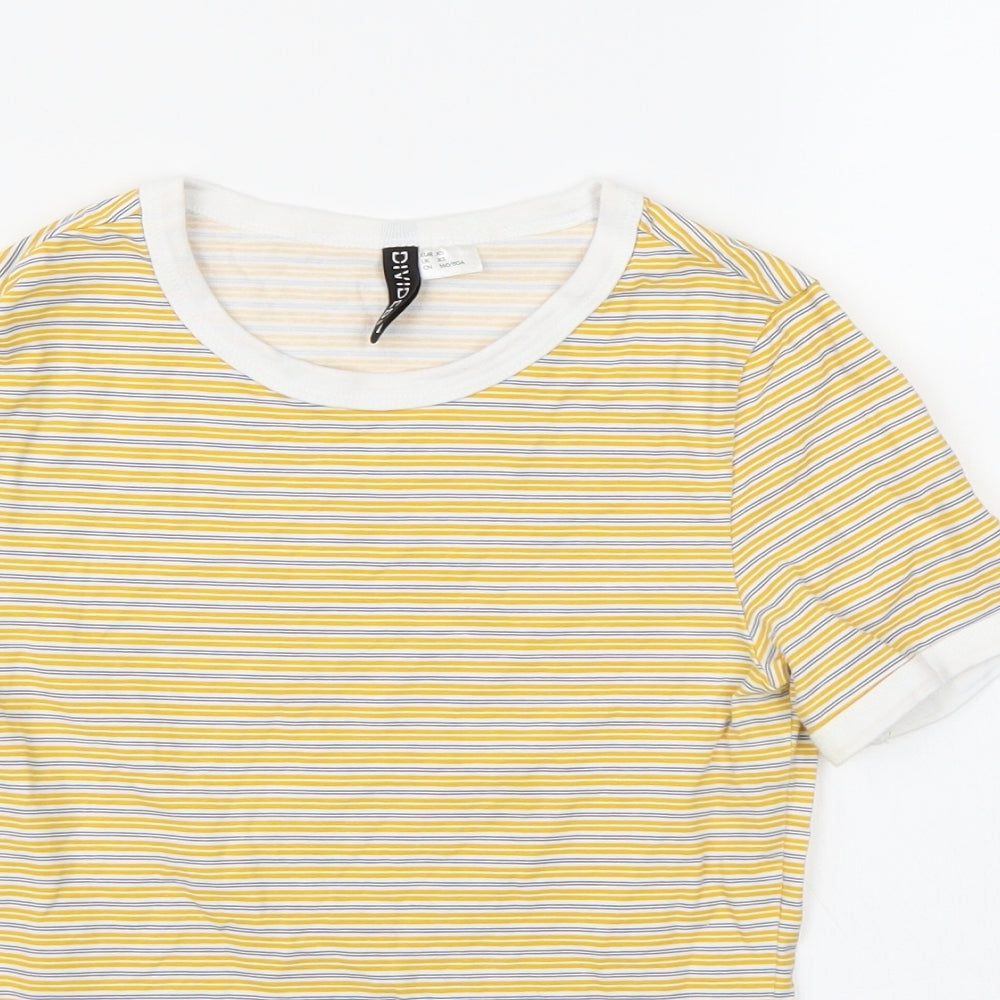 Divided Womens Yellow Striped  Basic T-Shirt Size XS