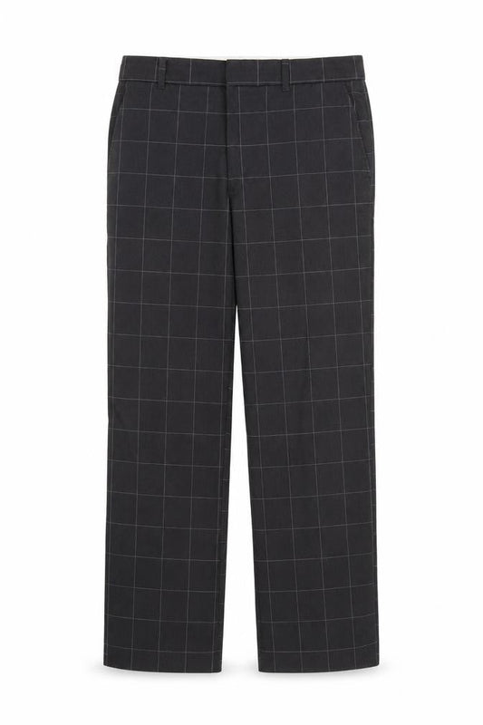 Front view of Weekday men’s grey check trousers, 29-inch leg