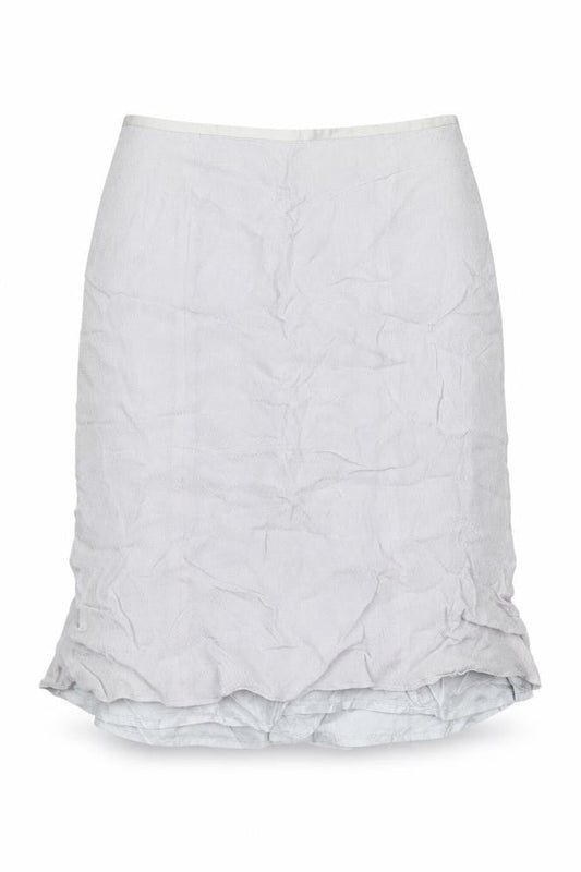 Front view of Preworn women’s grey chiffon flare skirt, size UK 12