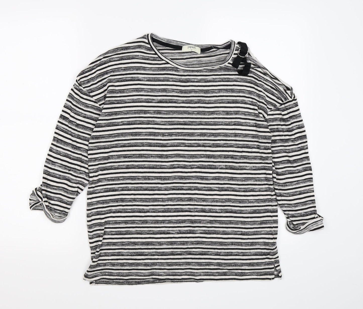 Papaya Womens Grey Striped  Pullover Jumper Size 12  - one cold shoulder