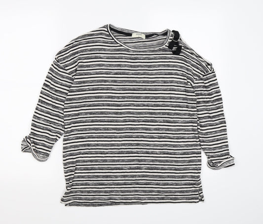 Papaya Womens Grey Striped  Pullover Jumper Size 12  - one cold shoulder