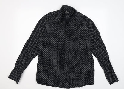 Additional front view of outrage men’s black argyle/diamond button-up, size M