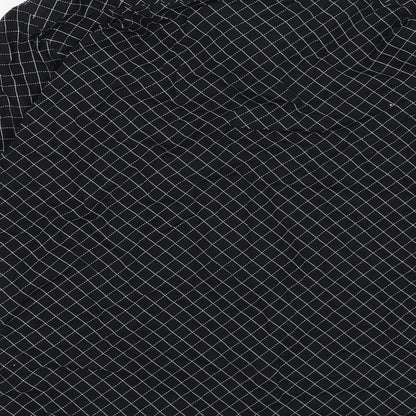 Brand and care label for outrage men’s black argyle/diamond button-up, size M