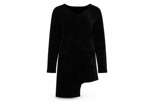 Front view of SLY women’s black striped knit jumper dress one size - asymmetric