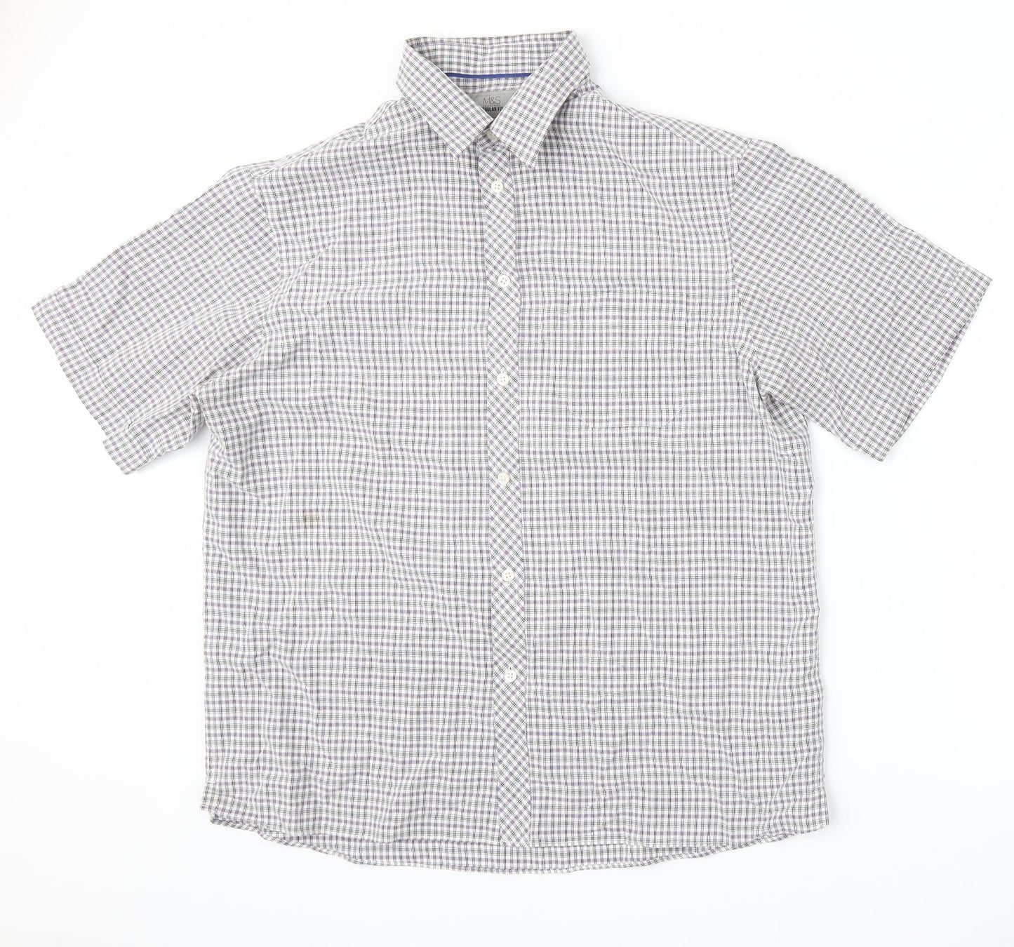 Marks and Spencer Mens White Plaid   Button-Up Size L
