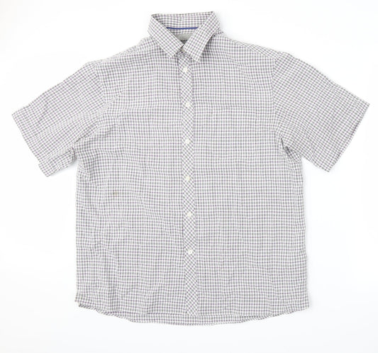 Marks and Spencer Mens White Plaid   Button-Up Size L