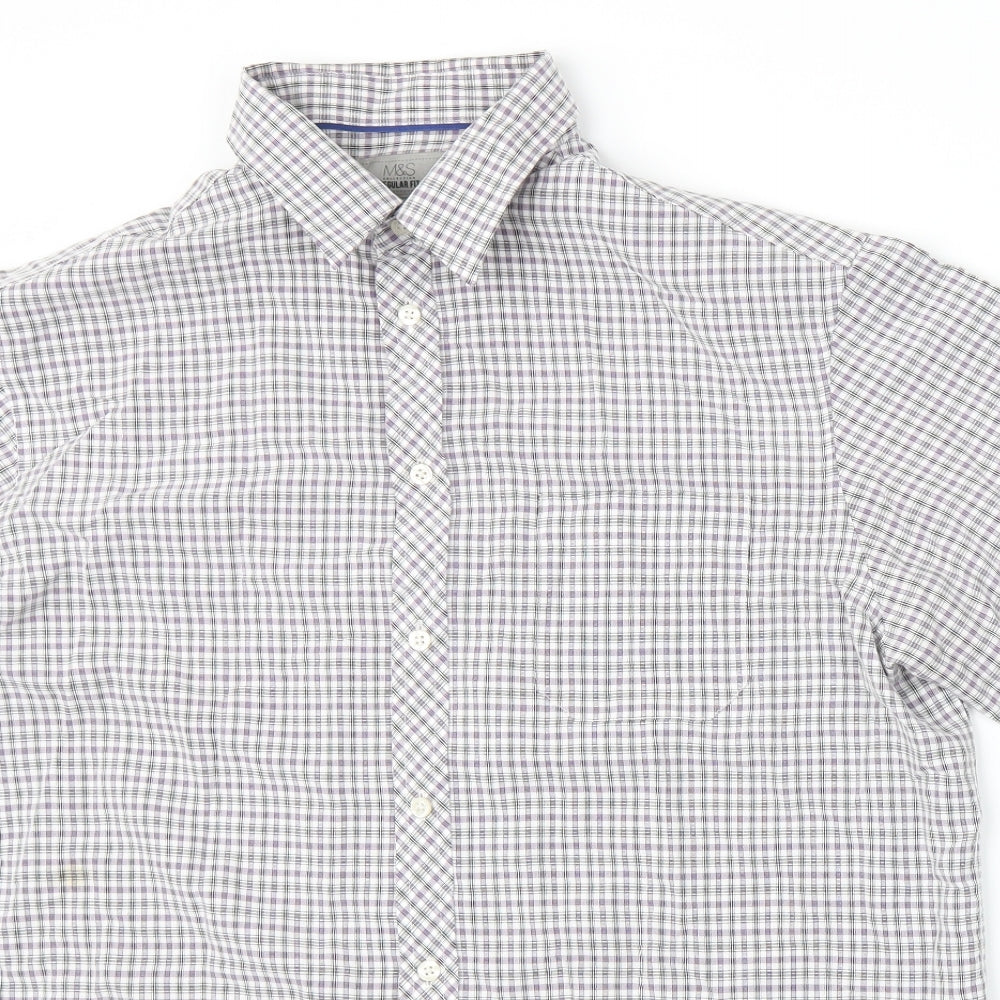 Marks and Spencer Mens White Plaid   Button-Up Size L