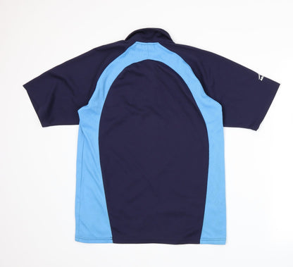 Back view of Akoa men’s blue polo, size M