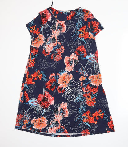 Front view of Tu women’s blue floral a-line, size UK 12