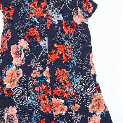 Brand and care label for Tu women’s blue floral a-line, size UK 12