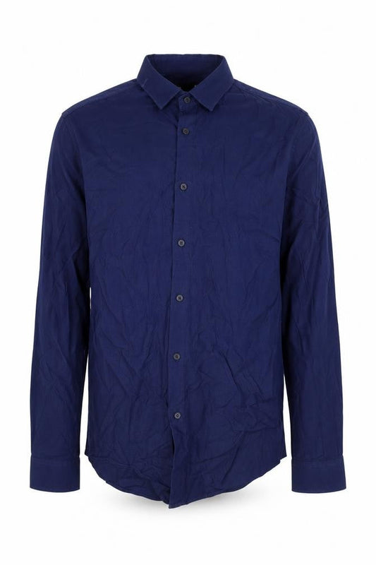 Front view of Seed men’s blue button-up, size S