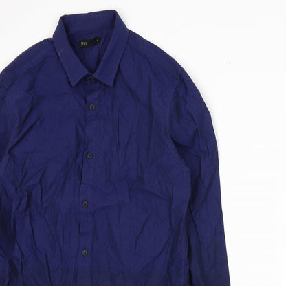 Close-up detail of Seed men’s blue button-up, size S