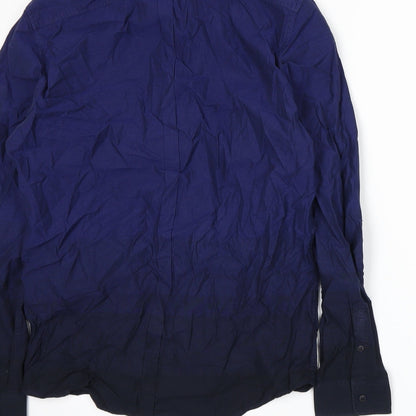 Brand and care label for Seed men’s blue button-up, size S