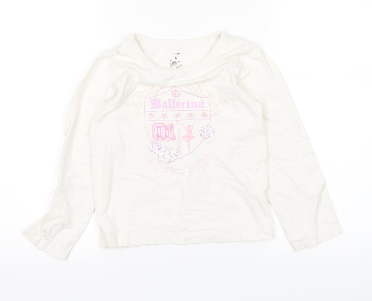 Carter's Girls White   Basic T-Shirt Size 6 Years