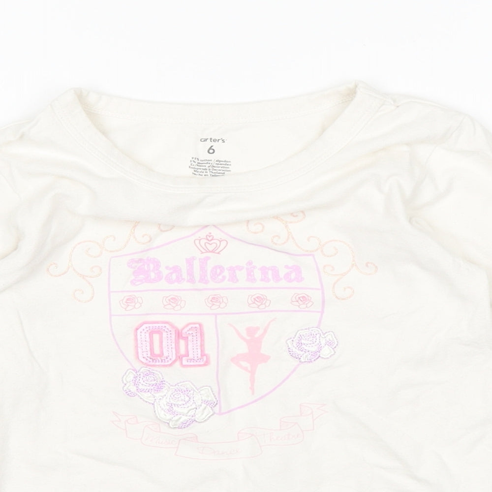 Carter's Girls White   Basic T-Shirt Size 6 Years