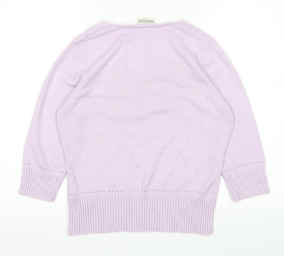 Back view of MINUTE women’s purple jumper, size UK 12