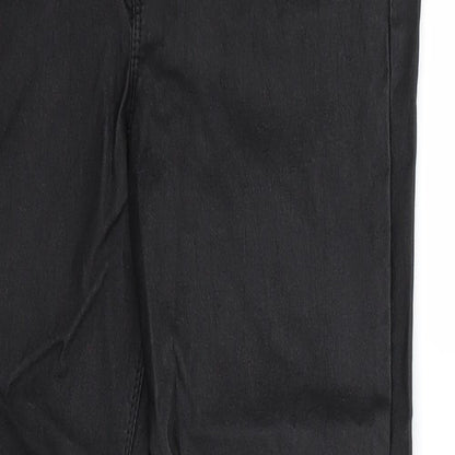 Close-up detail of denim co women’s black trousers, size UK 12, 27-inch leg