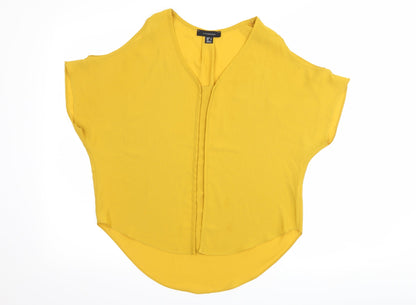 Additional front view of Atmosphere women’s yellow basic t-shirt, size UK 6, - cut out shoulder