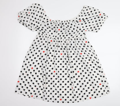 Front view of Wednesday's girl women’s white polka dot shift, size L