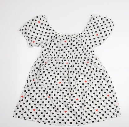 Back view of Wednesday's girl women’s white polka dot shift, size L