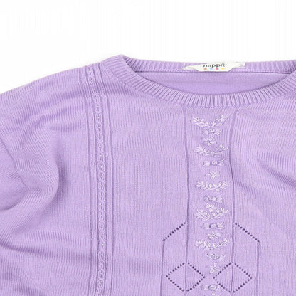 Close-up detail of happit women’s purple jumper, size UK 18