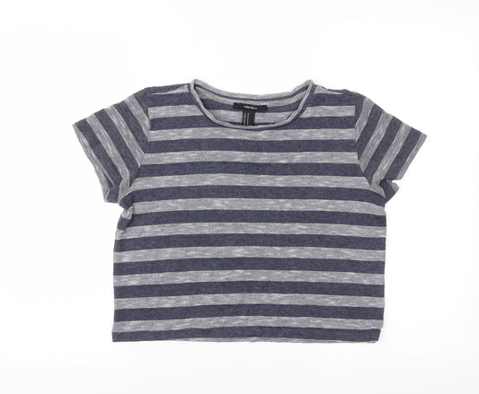 FOREVER 21 Womens Blue Striped  Cropped T-Shirt Size M