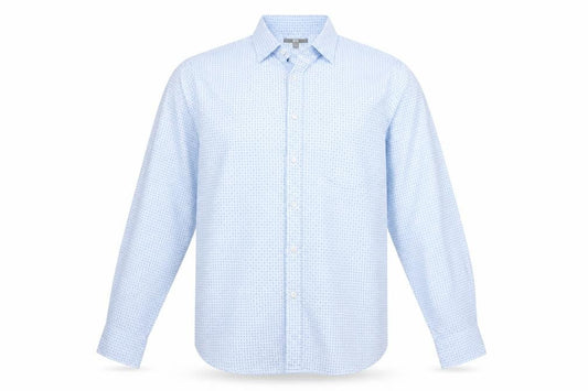 Front view of Preworn men’s blue argyle/diamond button-up, size XL