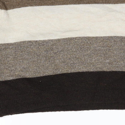 Brand and care label for H&M women’s multicoloured striped jumper, size S