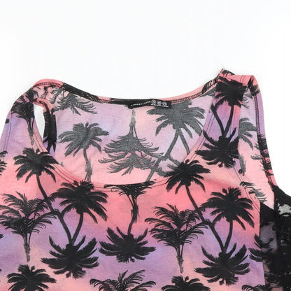 Close-up detail of Atmosphere women’s black floral basic tank, size UK 14