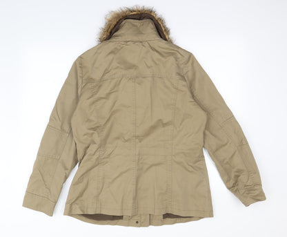 Back view of Indigo women’s beige overcoat coat, size UK 8