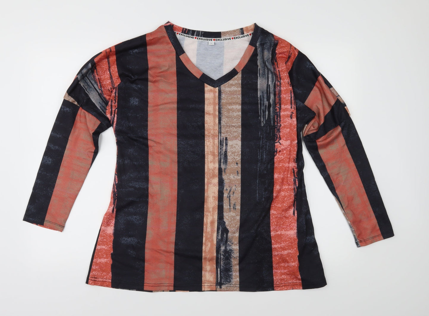 Exclusive Womens Orange Striped  Basic T-Shirt Size L