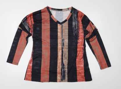 Front view of Exclusive women’s orange striped basic t-shirt, size L