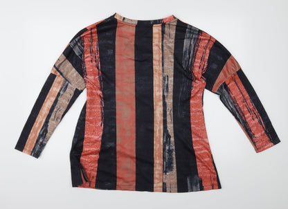 Back view of Exclusive women’s orange striped basic t-shirt, size L