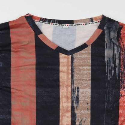 Close-up detail of Exclusive women’s orange striped basic t-shirt, size L