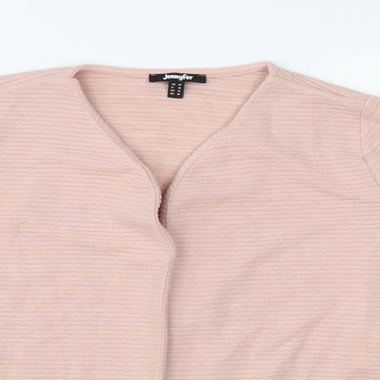Close-up detail of Jennyfer women’s pink jersey jacket, size M