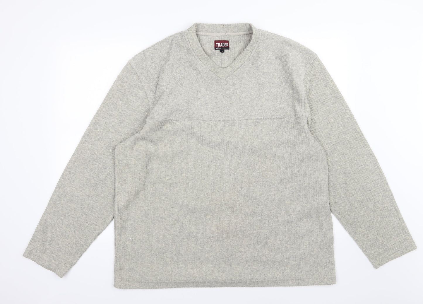 Trader Mens Beige  Fleece Pullover Sweatshirt Size L