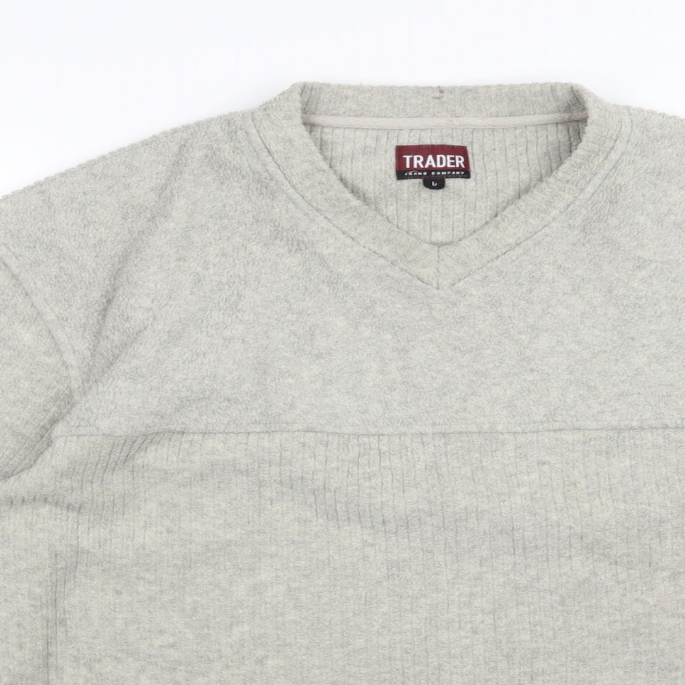 Trader Mens Beige  Fleece Pullover Sweatshirt Size L