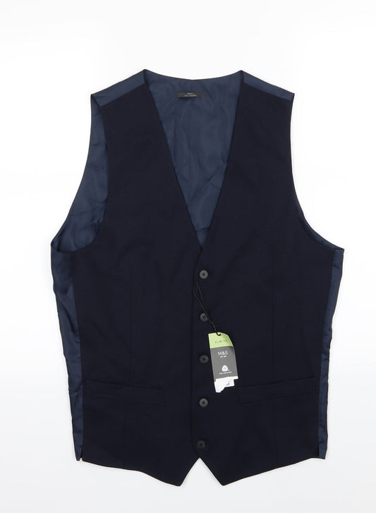 Marks and Spencer Mens Blue  Rayon  Suit Waistcoat Size M