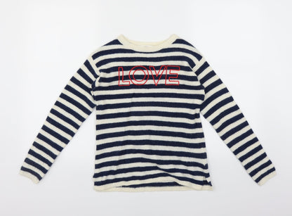Additional front view of H&M girls’ blue striped jumper, size 10-11, years - love