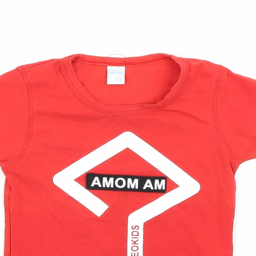Hello Mom Boys Red   Basic T-Shirt Size S