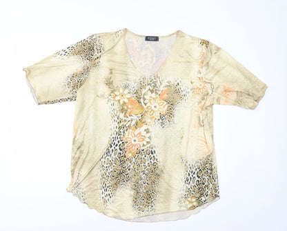 Additional front view of Sonic Collection women’s beige floral basic t-shirt, size L