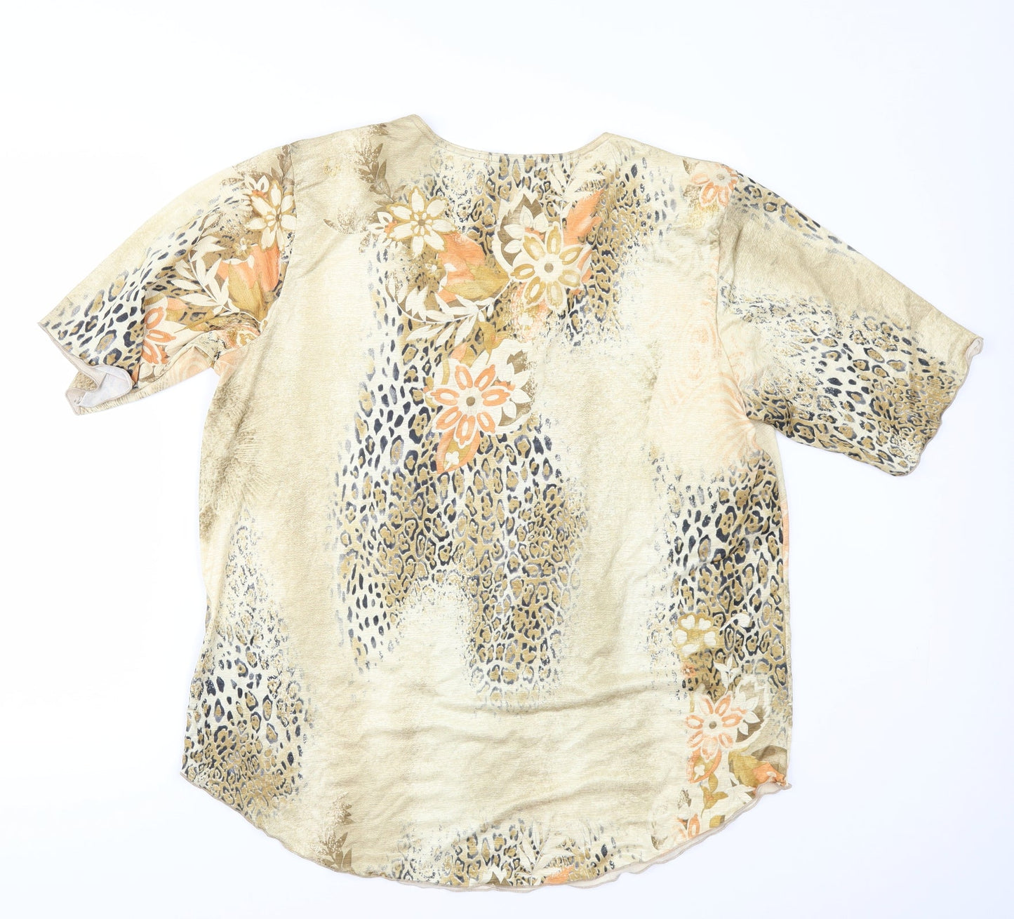 Sonic Collection Womens Beige Floral  Basic T-Shirt Size L